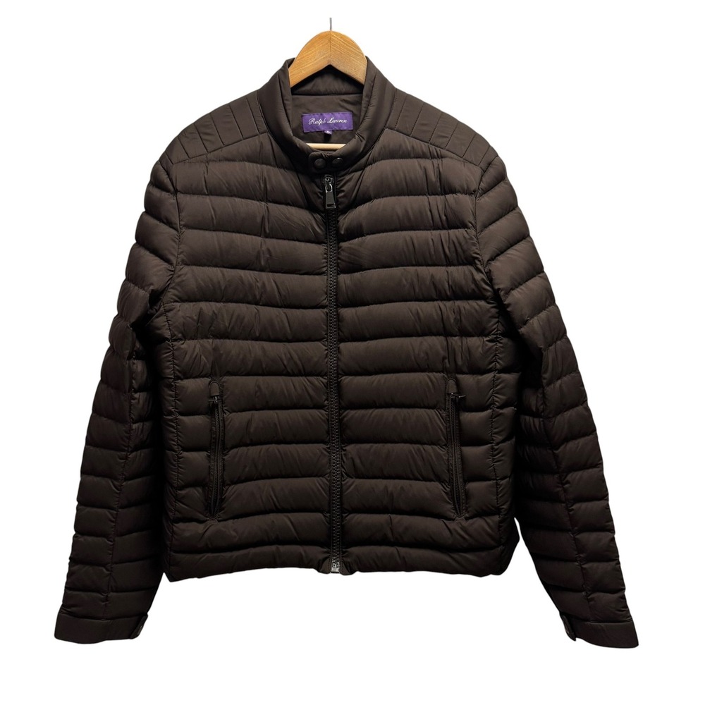 Ralph Lauren Purple Label Women's XL Brown Goose Down Full Zip Puffer Jacket euc